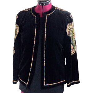 Bogner Black Cotton Velvet Paisley Embellished Open Jacket